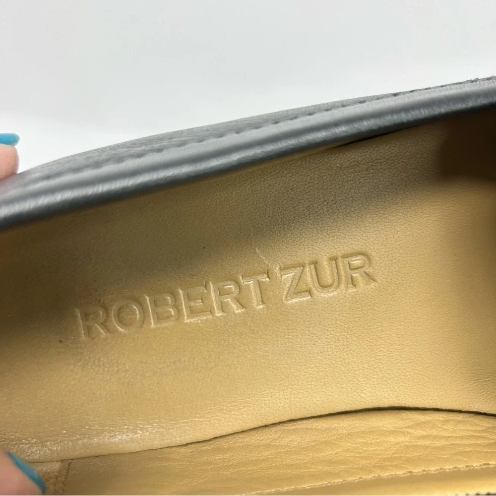 Robert Zur Dark Gray Silver Leather Quality Woven Driving Loafers Size 8.5